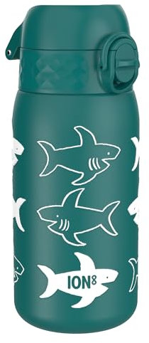 Ion8 Vacuum Insulated Steel Water Bottle, 320 ml/11 oz, Leak Proof, Easy to Open, Secure Lock, Dishwasher Safe, Carry Handle, Metal Water Bottle, ThermoShield Stainless Steel, Blue, Sharks