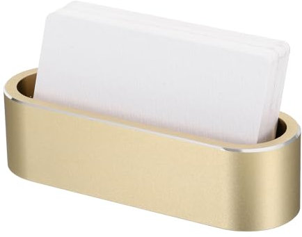 PATIKIL Porte-Cartes de Visite pour Bureau, Organisateur d'Affichage de Cartes de Visite en Métal en Alliage d'Aluminium pour Bureau, Support de Cartes de Visite de Bureau Doré Champagne