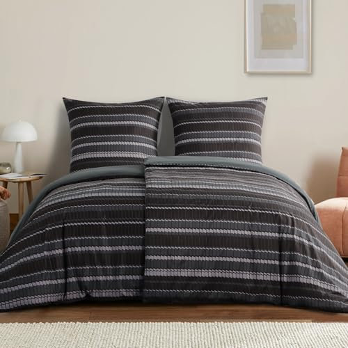 RUIKASI Bettwäsche 135x200 4teilig Dunkel - Bettbezüge 135 x 200 2er Set mit Streifen Muster, Bettwäsche-Sets 135x200cm aus Mikrofaser mit Reißverschluss Weich und Bügelfrei