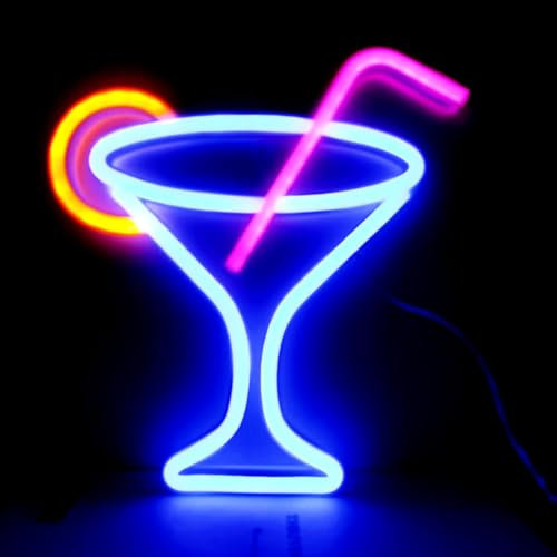 Neon Schild Cocktails LED Weinglas Neonlicht Batterie und USB Dual betrieben Bar Neon Nachtlicht Schilder für Wanddekoration Cocktail-Nachtlampe für Bar Club Cocktailbar Restaurant Geschäft