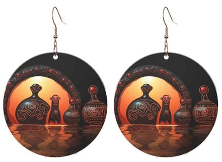Maori Art Terracotta Runde Acryl Ohrringe Ohrringe für Frauen Frauen Mode Weihnachtsgeschenk Geeignet für jeden Anlass!, One Size, Glas, Kein Edelstein