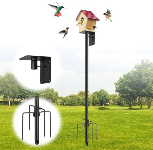 Bird House Pole,74 Inch Heavy Duty Bird Feeder Pole Mount Kit for Outdoors, 5-Prong Base, Splicing Adjustable Feeding Stand Station for Birds Watching,Weather Station (Birds House Not Included)