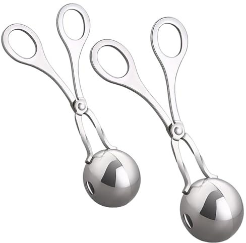 2 PCS Machine à Boulettes de Viande, Grand et Petit Outil de Fabrication de Boulettes de Viande en Acier Inoxydable Pince à Boulettes de Viande Antiadhésive avec Trou de Décharge pour Crème Glacée, Pu