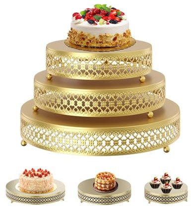 DYUEE Cake Stand Set of 3 Round Metal Cake Stand 12/10/8 Inch Gold Cake Stands for Dessert Table Display Cupcake Stands Dessert Stands Pastry Candy Display Plate for Wedding Event Birthday Party