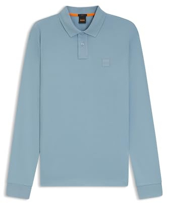 BOSS Mens Long Sleeve Polo Shirt Cotton Light Blue 451 M