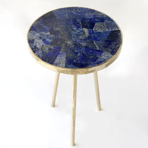 The Tangerine Store Table basse ronde en lapis-lazuli avec bords et pieds en or rose 35,6 cm