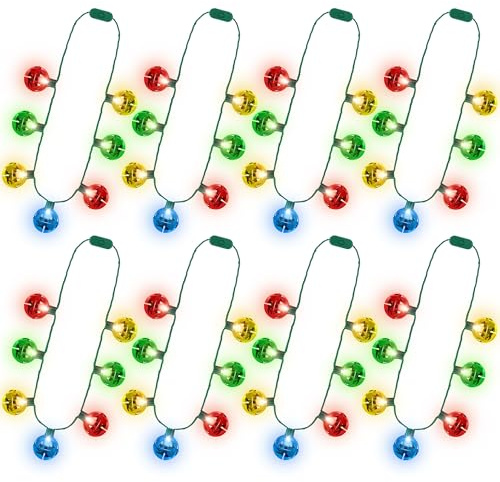 8 Stück leuchtende Weihnachts-Halskette, 3 Leuchtmodi, Weihnachtsgeschenke, große Glockenbirne, Weihnachtszubehör, Weihnachtslicht-Halskette für hässliche Pullover, Partyzubehör, Familienfeiern