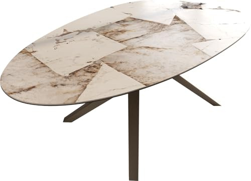 DELIFE Esszimmertisch Edge Oval Keramik Iris FMG Patagonia Lappato 220x120 Zenthara kantig Metall Effektfinish Titan