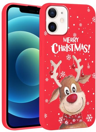 Vxinvnoi Weihnachten Handyhülle für iPhone 12 mini, Rot Silikon Hülle mit Mode Christmas Muster Schutzhülle, Weich Ultra Dünn Stoßfest Bumper Case Handytasche für iPhone 12 mini 5,4, Hirsch