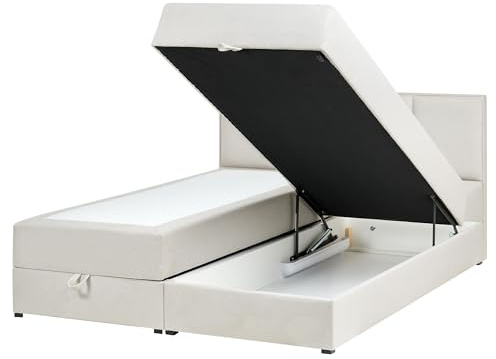 Beliani Fabric Divan Bed Set with Storage EU King Size 5ft3 Continental Bed Off-White Baronet