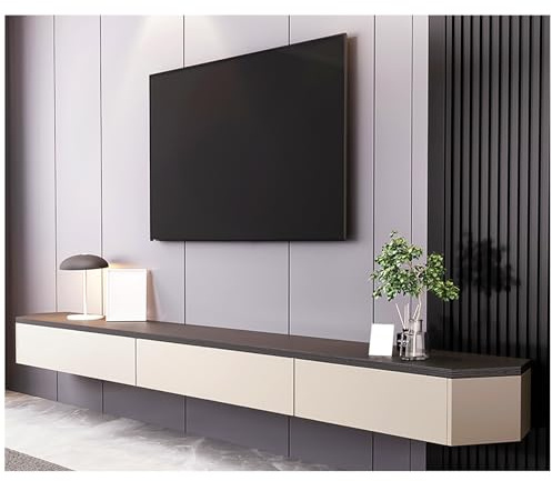 Mobile TV sospeso moderno e minimalista console multimediale a parete, con cassetti e porta, in legno, ripiani per TV completamente assemblati (beige, 140 x 30 x 20 cm)