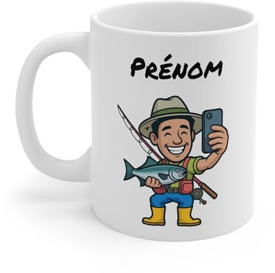 Teecustom Mug Personnalisable Pêcheur Selfie – Tasse Humour Pêche avec Poisson – Cadeau Original pour Amateur de Pêche et Nature 325ml