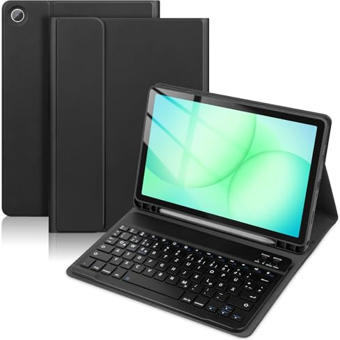 Hülle mit Tastatur für Samsung Tab A9+/ A11+/ A9 Plus/ A11 Plus 11 Zoll | Hülle mit Magnetisch Abnehmbarer Deutscher Bluetooth Deutsch Tastatur für Samsung Tablet A11+Plus