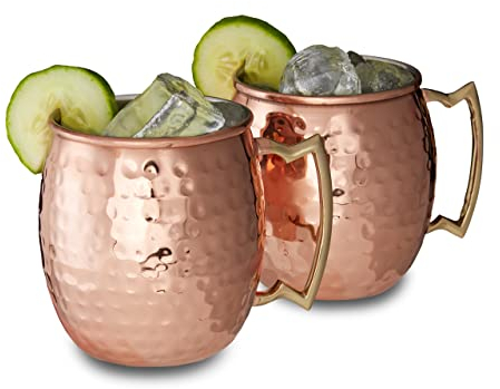 Relaxdays 6X Moscow Mule Becher, Edelstahltassen, Cocktail Becher, Highballs, 50 cl, HxBxT: ca. 9,5 x 8 x 8 cm, verkupfert, Kupfer