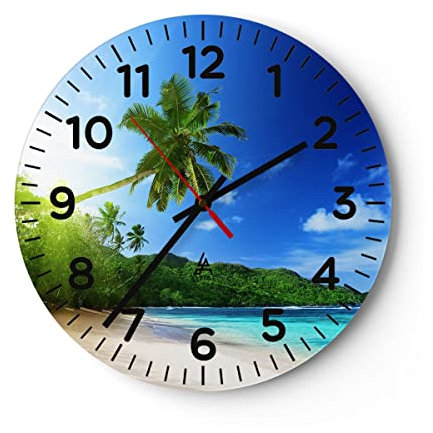 Modern Wanduhr Baum Dschungel Welle Landschaft 30x30cm Rund Klein Wand Uhr Glas Analog Zimmeruhren Küche Büro Wohnzimmer Glasuhr Wall Clock Dekoration Design Wanddekoration Küchenuhr C4AR30x30-3169