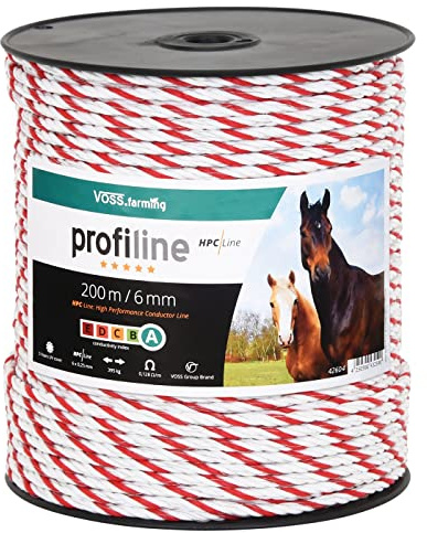 VOSS.farming Weidezaunseil 6mm Elektrozaunseil 6X 0,25 HPC-Leiter – Länge wählbar - weiß-rotes Elektroseil Zubehör für Pferdezaun Weidezaun Elektrozaun Ponyzaun