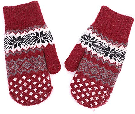 LONTG Handschuhe Damen Fäustlinge Verdickte Winterhandschuhe Schneeflocke Muster Damenhandschuhe mit Fleecefutter Weiche Strickhandschuhe Warme Handschuhe Fausthandschuhe für Freizeit Outdoor Sport