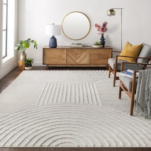 Livabliss Saida Geometric Rug - Scandi Area Rugs Living Room 160x213 cm, Dining, Kitchen - Neutral, Abstract Patterned Rugs, Boho Style, Easy Care Pile - Large Rug, Grey and Cream