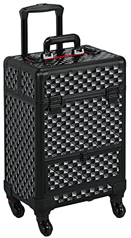 Yaheetech Valise de Maquillage Professionnel avec 1 Tiroir Mallette Maquillage Verrouillable avec 4 Plateaux Rétractables, 34 x 24 x 55 cm Noir/Rouge