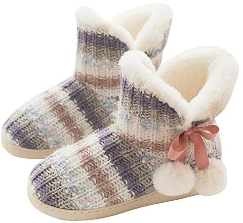 tqgold®Hausschuhe Hüttenschuh Herren Damen Stiefel Hohe Plüsch Gefüttert Warme rutschfest Winter Pantoffeln Slippers Pink