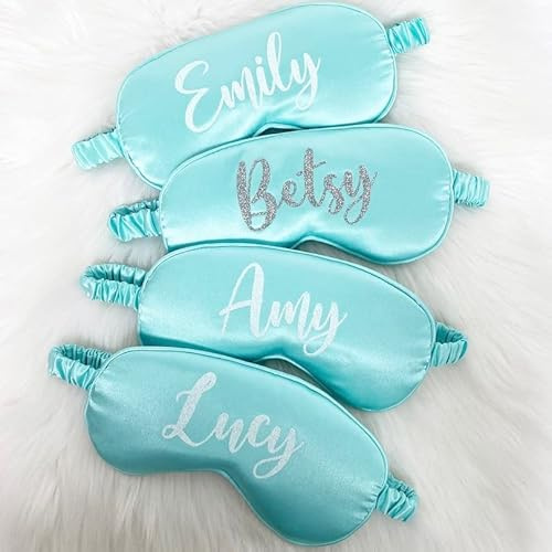 HUNY Silk Sleep Mask - Turquoise, Personalised Any Name Rest Sleeping Relaxing Mask, Gift for Her Mothers Day Birthday Bridesmaid Hen Bridal Party Favours Present