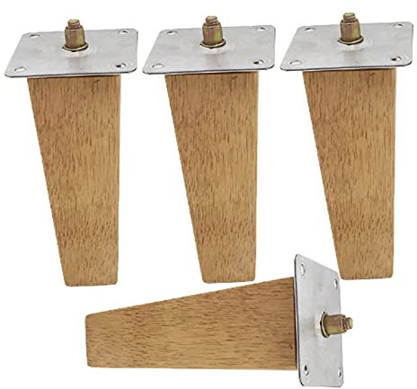 4 Stück Massivholz Möbelfüße/Sockelfuß,Aus Eiche für Möbelbeine,M8-Bolzen Sofafüße,Holz Tischbeine,Quadratische,für Kommode,Kleiderschrank Füße,mit Montageplatte,Holzfarbe (15cm)