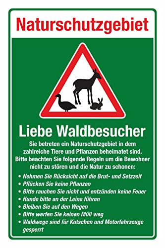 Schild Naturschutzgebiet Regeln Hunde anleinen Brut Setzzeit 300 x 200 mm | 3 mm Alu-Verbund, wetterfester UV-Direktdruck, robust und langlebig, Made in Germany