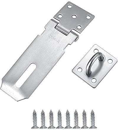 Vorhängeschloss Haspe,1pcs Edelstahl Schwerlast Vorhängeschloss Türschloss Hasp Schuppentürriegel Scharniere Riegelschloss Abschliessbar Überfalle Schloss(4 Zoll Silber)