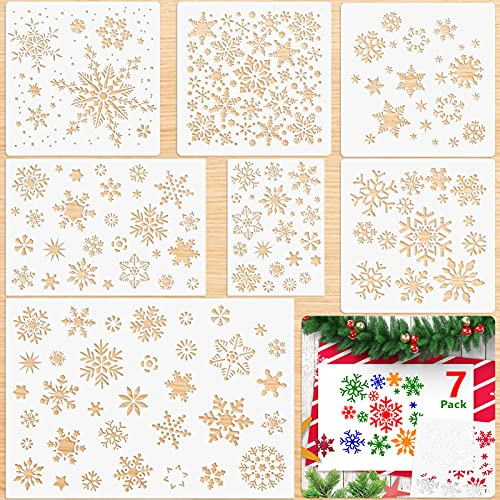Zayvor 7 Weihnachten Schneeflocke Schablone Vorlage Schablonen Zum Malen Auf Holz Wiederverwendbare Für Fenster Glaswandtür Kunststoff Vorlagen Scrapbooking Wiederverwendbarer Weihnachtsvorlagensets