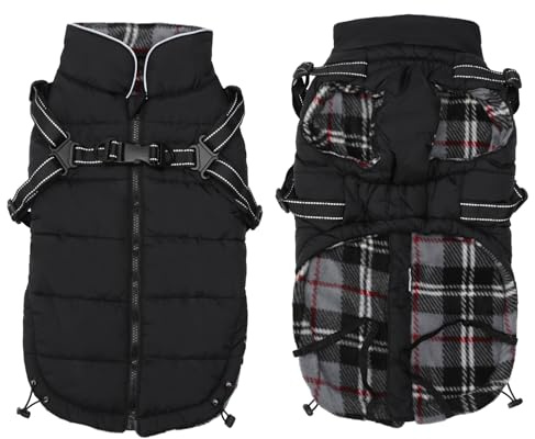 babepet Warme Winter Hundemäntel für Hunde Haustier mit Brustgurt, wasserdicht und reflektierend, Winterkleidung mit Geschirr, Outdoorjacken Weste für kleine,mittlere Hunde-Schwarz-L