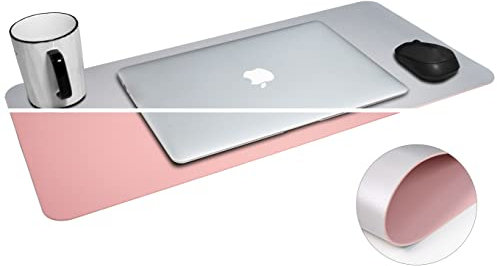 Multifunktionales Leder-Mauspad, Tisch-Pad, wasserdichte Schreibtischunterlage für Schreibtisch, Leder-Maus-Schreibtischunterlage für Büro und Zuhause (rosa + silber, 23.6 * 11.8‘’)