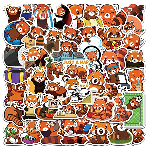 50 Pcs Red Panda Stickers Laptop Car Scrapbook Phone Skateboard Bike Travel Case Cute Panda Stickers Vinyl Waterproof Aesthetic Personalised Stickers for Teens Boys Girls Adults