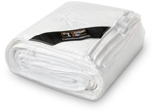 THE COTTON & SILK®️ 100% Mulberry Silk Filled Comforter for Spring/Fall/Mild Summer - Luxury, Ultra Soft, Breathable, Naturally Body-Hugging Silk Duvet Insert/Bedding Blanket - Queen Size