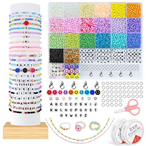 FOREDOO Perlen zum Auffädeln Rocailles Armbänder-Set 8333 Stück 3mm Mini Perlen Set und Alphabet Buchstabe Smiley Perlen,Ketten Selber Machen Glasperlen Set für Herstellung DIY Schmuck