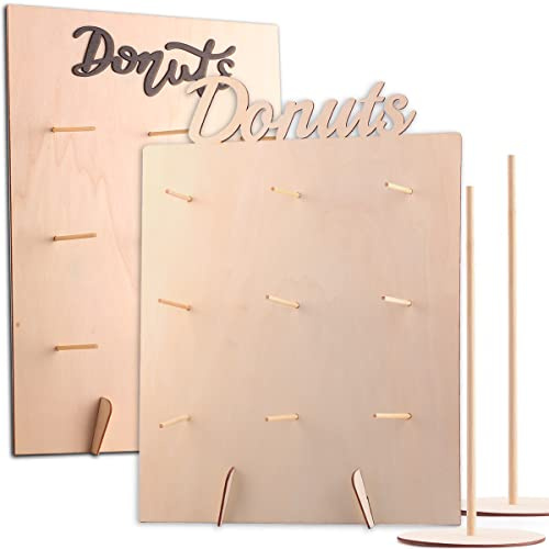 jsysj 4 Piezas Soporte para Donuts, 2 Piezas Expositor de Muro con 2 Piezas Donuts de Madera Torre Soporte para Bodas, Cumpleaños, Fiestas o Pastel Comercio Decoraciones