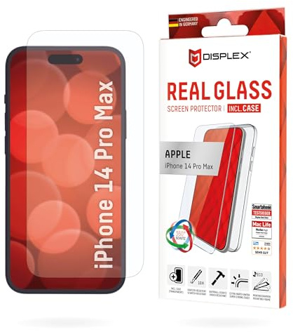 Displex Schutzglas (10H) + Schutzhülle für Apple iPhone 14 Pro Max, Eco-Montagerahmen, + Case, Tempered Glas, Kratzer-resistente Schutzfolie