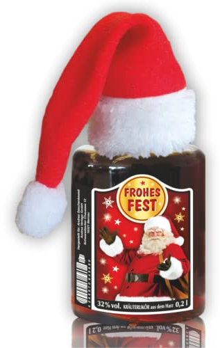 0,2L Apothekerflasche Likör zu Weihnachten - Frohes Fest mit Weihnachtsmütze rot - 32% vol. Kräuterlikör Weihnachtslikör aus der Humorapotheke | Humor Apotheke Spaßmedizin Humormedizin