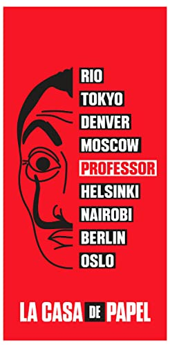 Jerry Fabrics Handtuch Badetuch Strandtuch Saunatuch Motivtuch Serie La Casa de Papel Professor rot 70 x 140 cm, 100% Baumwolle