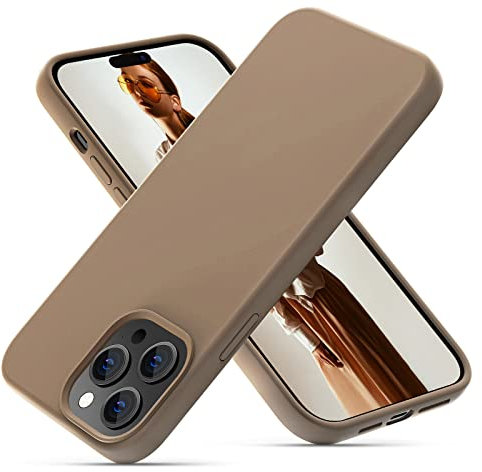 OitiYaa Silicone Case Compatible with iPhone 14 Pro Case 6.1 Inch, Soft Ultra Slim Protective Shockproof Liquid Silicone Phone Case with Anti-Scratch Microfiber Lining,Light Brown