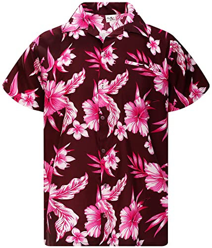 King Kameha Funky Chemise-Hawaienne, Manche-Courte, Mono-Flowers, Violet-Rose, XXL