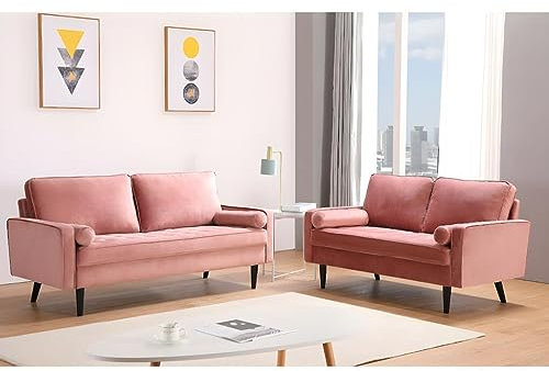Vente-unique-Divano 3+2 posti in velluto Rosa antico - FLEUET