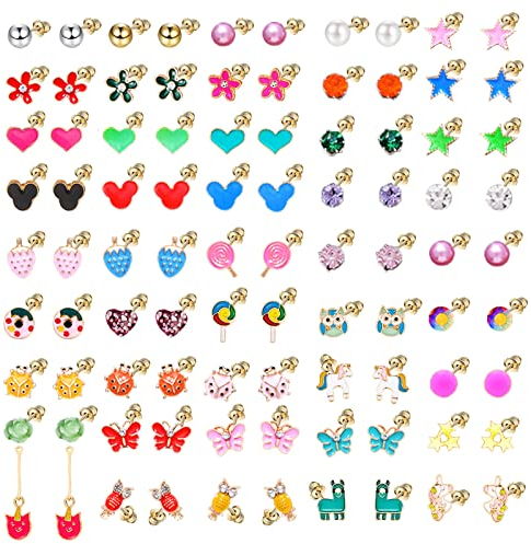 JUZICHEN 32-45 Paar Silber ohrringe mädchen, hypoallergene ohrringe klein, Schmetterling, Blume, Perlen, Stern, herz ohrringe Ohrstecker Set, Mehrfarbige kinderohrringe Für Mädchen Kinder Damen