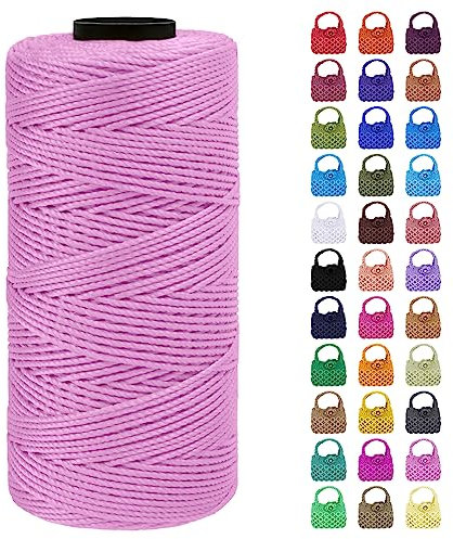 LEREATI Corde Macramé 1.5mm x 200m Fil Macramé Fil pour Bracelet Ficelle de Satin Polypropylene Brillante, Cordon pour Bracelet Bricolage Sac à Tricoter Porte-Plantes Décorations (Rose Clair)