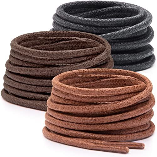 Miscly Lacets Cirés Ronds Fins pour Chaussures Habillées [3 Paires] Epaisseur: 2.4 mm de Diamètre - Ø 2.4 mm (102 cm, Noir, Brun, Brun Foncé)