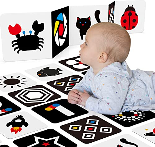 Hahaland Kontrastkarten Baby Spielzeug 0 6 Monate, Kontrastbuch Baby Schwarz Weiß Flash Karten für Neugeborene Babys 0-3-6 Monate Visual Stimulus Lernkarten, Flashcard Kleinkinder Spielzeug Geschenk