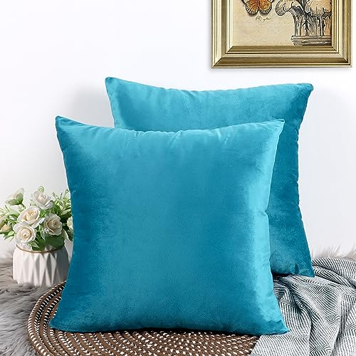 CALIYO Kissenbezug 45x45, Samt Uni Kissenhülle, Kissenbezüge für Zierkissen Dekokissen Sofakissen Couchkissen viele Farben (45x45 cm, Petrol).