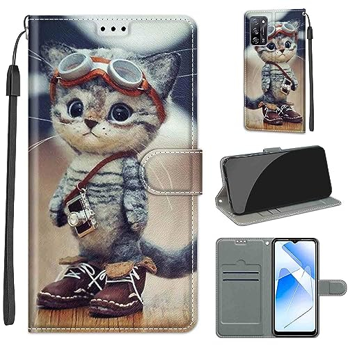 Handyhülle für Oppo A55 5G / Oppo A53s 5G / Oppo A54 4G / Oppo A16 4G Hülle Wallet Leder Kartenfach Magnet staubdicht Handytasche Klapphülle Case Cover Kompatibel mit Oppo A54s - PU Leder Schutzhülle