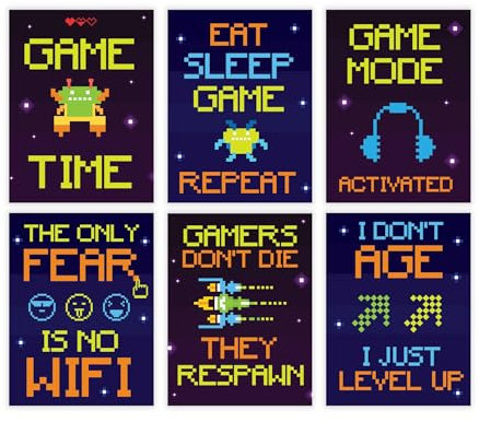 Funny Game Art Print - Neon Lights Retro Eat Sleep Repeat Gamer Quotes, Video Game Room Decorations, Posters for Walls, Boys Bedroom Décor (8 x 10)