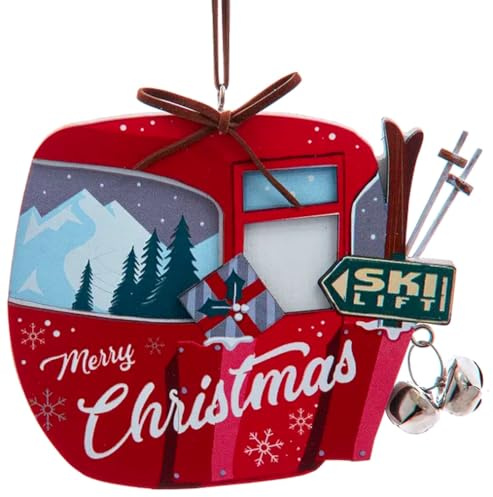 The Bridge Collection 10,2 cm Frohe Weihnachten Skilift Ornament – Zuhause für die Feiertage – Weihnachtsbaumschmuck – Skifahren Weihnachtsschmuck – Seilbahn-Ornament – rotes Ornament