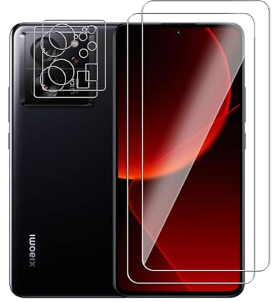 Afikyutu Protector de Pantalla para Xiaomi 13T / Xiaomi 13T Pro, 2 Piezas Cristal Templado + 2 Protector de Lente Cámara, Anti-Arañazos, Fácil de Instalar, 9H Dureza Vidrio Templado